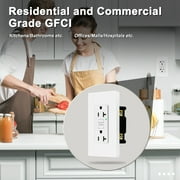 20amp GFCI Outlets Non-Tamper-Resistant,GFI Duplex Receptacles with LED Indicator, Ground Fault Circuit Interrupter with Wall Plate, ETL Listed, White, 2 Pack