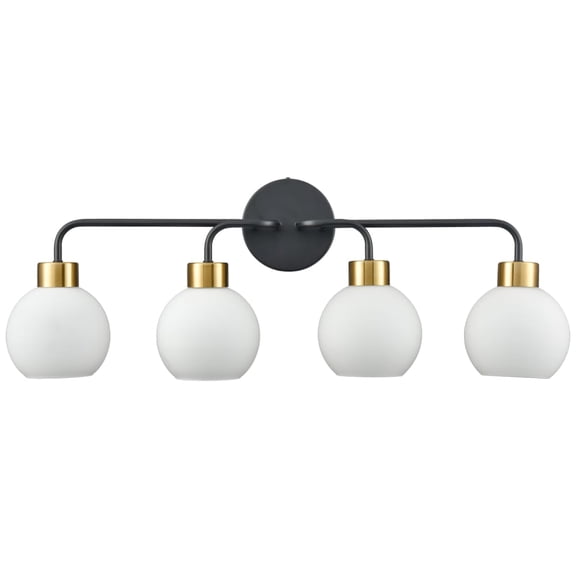 Claxy 4-Light Black and Gold Vanity Lights with Globe Milk Glass Shade
