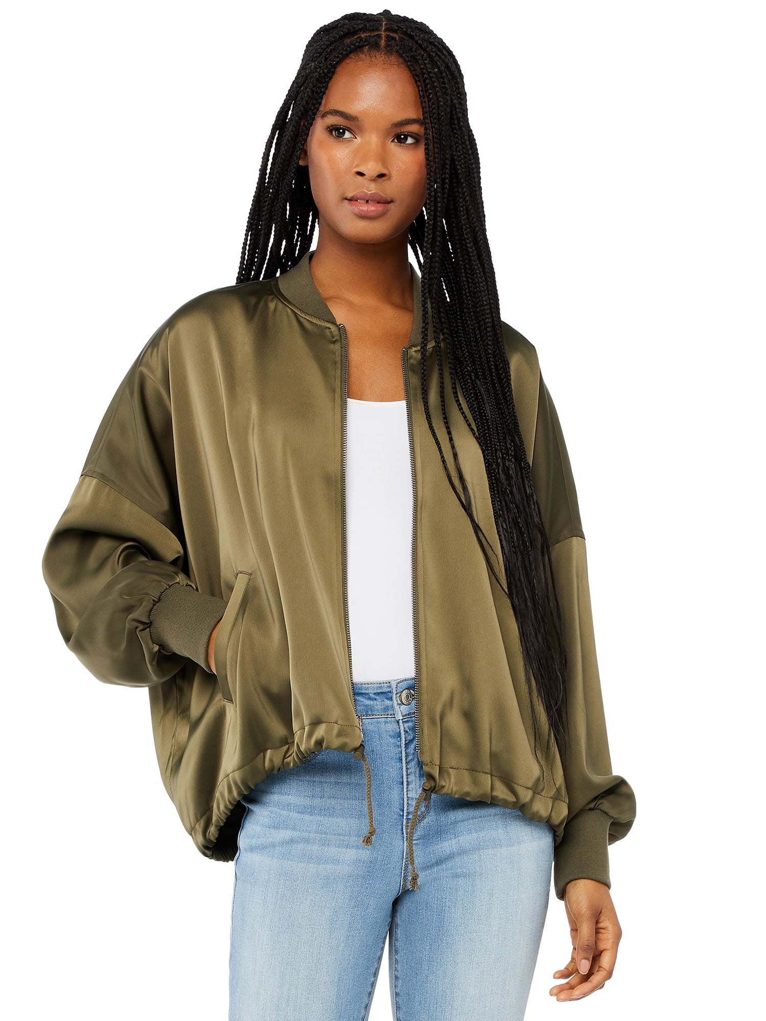 Scoop Women’s Satin Bomber Jacket - Walmart.com