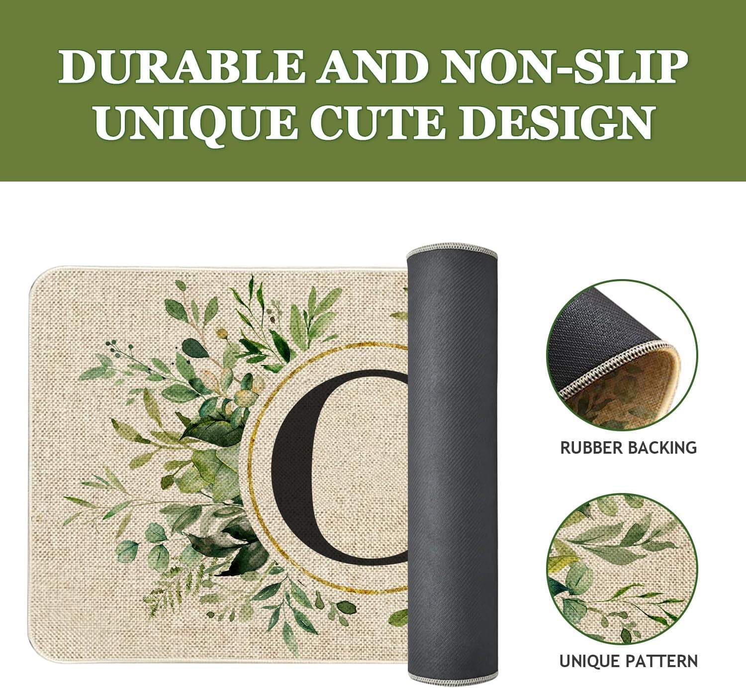Spring Eucalyptus Leaves Monogram Letter C Door Mat 30 X 17 Inch Family Last Name Initial Welcome Doormat Indoor Outdoor Entrance Floor Rug Non Slip Spring Summer Decor Rubber Mats
