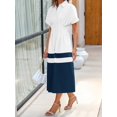 thumbnail image 3 of Women Shirt Dress Short Sleeve Button Down Corset Waist Midi Dress with Striped Hem, 3 of 6