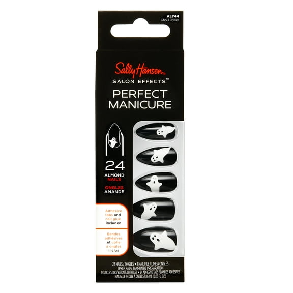 Sally Hansen Perfect Manicure Press On Nail Kit, Halloween Collection, Ghoul Power, Almond, 24pcs