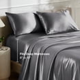 thumbnail image 6 of Bare Home Luxury Poly Satin Sheet Set for Hair and Skin, 15” Deep Pockets, Queen, Gray, 6 of 10