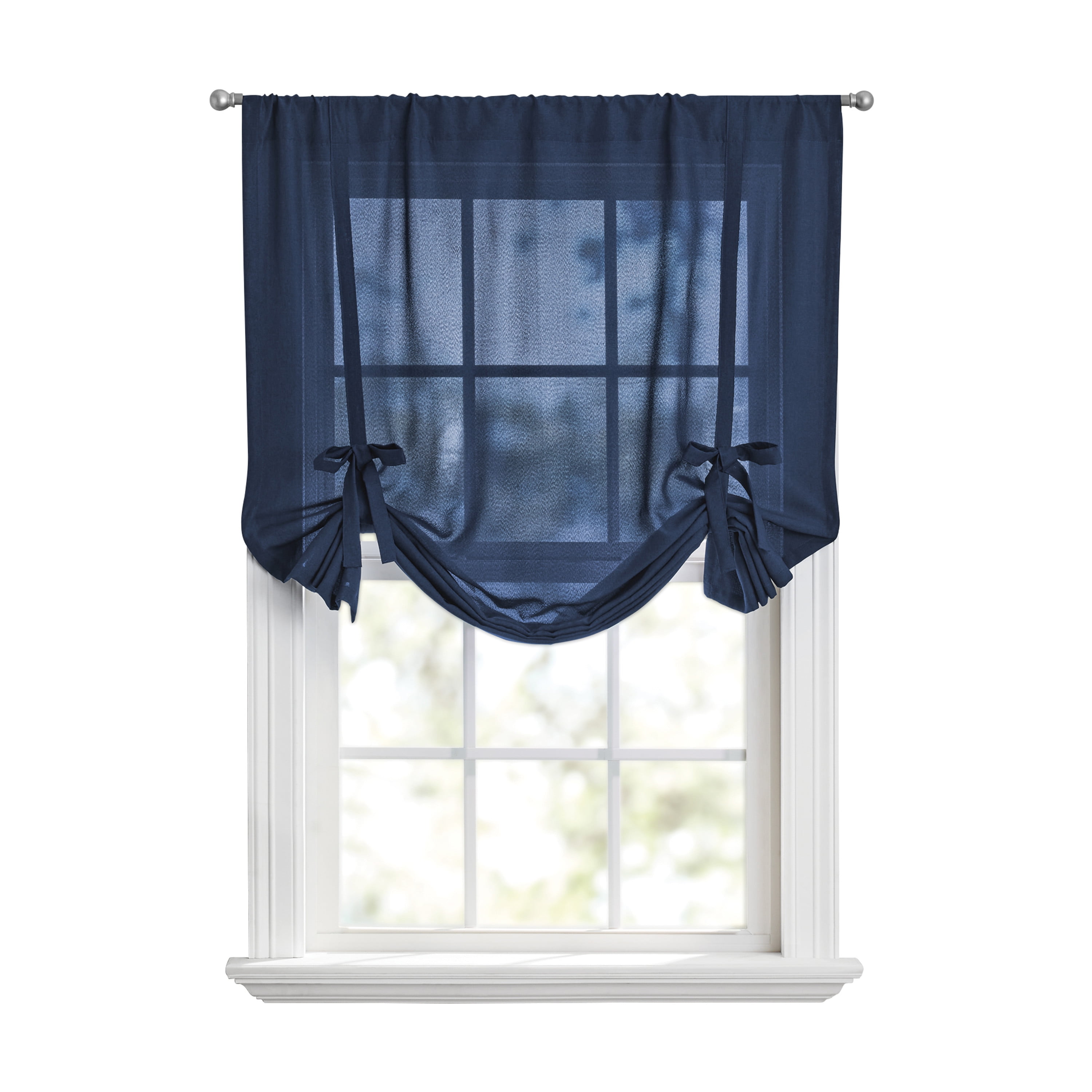(2 pack) Mainstays Tie Up Balloon Shade 63" Valance, Poletop Blue Cove, Polyester, Sheer, Adult