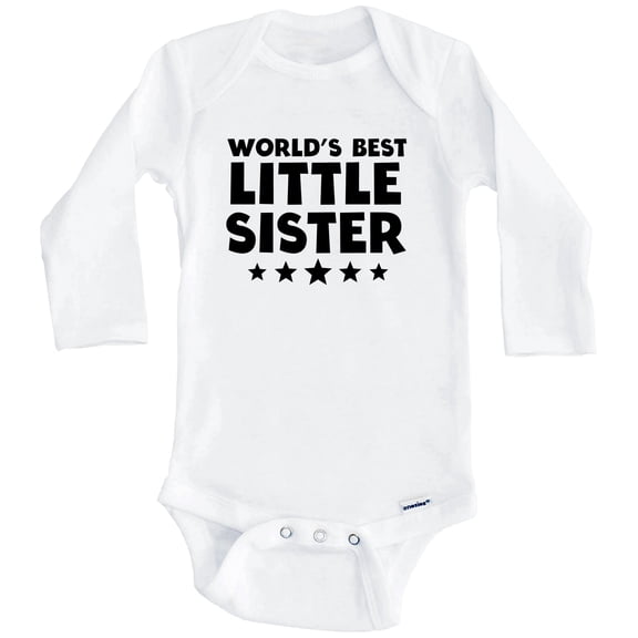 World's Best Little Sister Cute One Piece Baby Bodysuit (Long Sleeve), 0-3 Months White