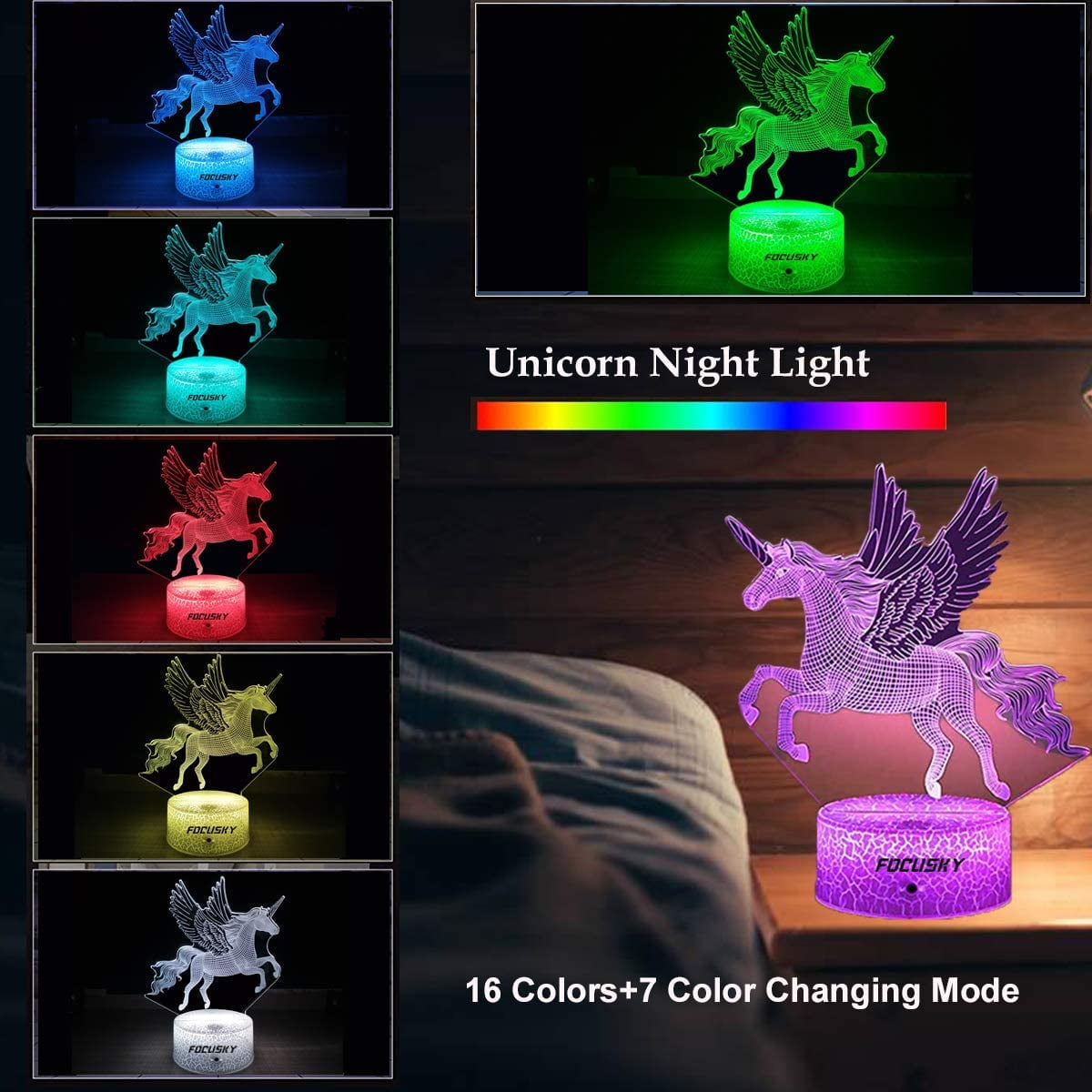 Focusky Unicorns Gifts for Girls Unicorn Night Light Lamp Dimmer 16 Colors 7 Colors Changing Touch Remote Control Unicorn Toys Birthday Gifts for