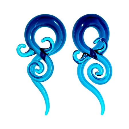 Body Candy Ear Gauges Stretching Kit Hangers for Stretched Ears Blue Glass Spiral Taper Set 00