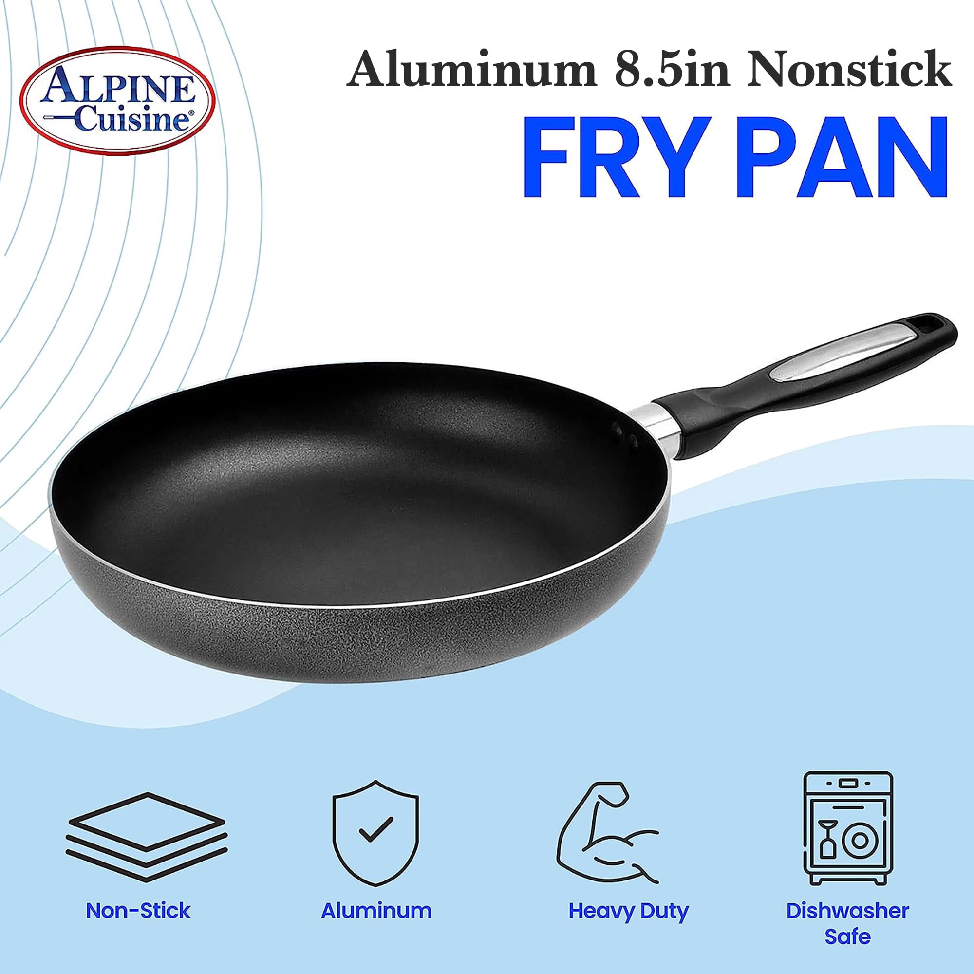Alpine Cuisine Fry Pan 8.5 Inch Nonstick Coating Gray, Frying Pans Nonstick for Stove with Stay Cool & Comfortable Handle, Durable Nonstick Cookware, Ideal for Family