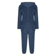 thumbnail image 4 of GPOECD Combinaison Pyjama à Capuche Duveteuse pour Femmes, Manches Longues, avec Poches, Pyjama d'Hiver pour Femmes, Chaud, Bleu Marine, TTG, 4 of 5