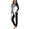 thumbnail image 2 of Renewold Women Halloween Pj Set of 2 Stretchy Pajamas Nightwear Durable Skull Sweatshirt Home Life Athletic Clothing Sweatshirt Sweatpants Matching Size 6XL, 2 of 5