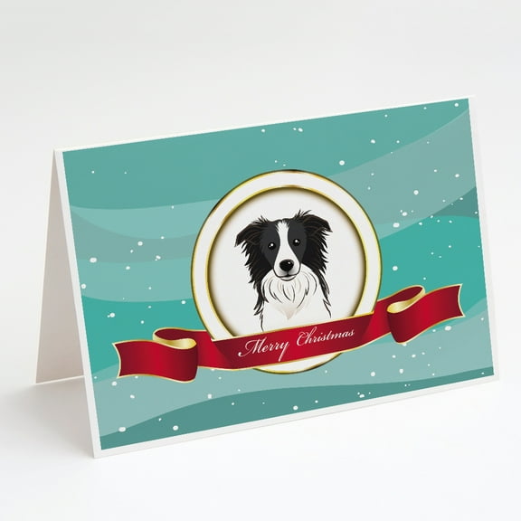 Border Collie Merry Christmas Greeting Cards and Envelopes Pack of 8