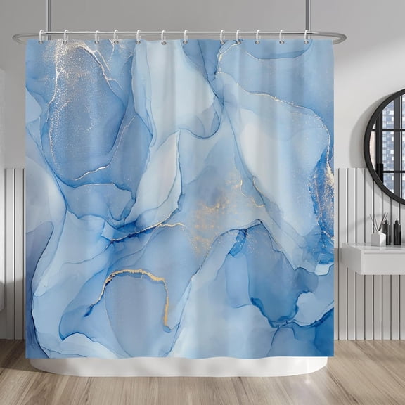 Blue Marble Shower Curtain Abstract Striped Decorative Luxury Texture Modern Line Art Decor Watercolor Shower Curtains Set for Bathtubs Bath Waterproof Fabric with Hooks 72x72 Inches