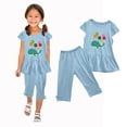 thumbnail image 6 of Bovxnpu Girls' Pant Sets Girls Crew Neck Small Graphic Short Sleeve Ruffled Sleeve Elastic Waist Capris Pant Sets Summer 2 Piece Outfits, 6 of 6