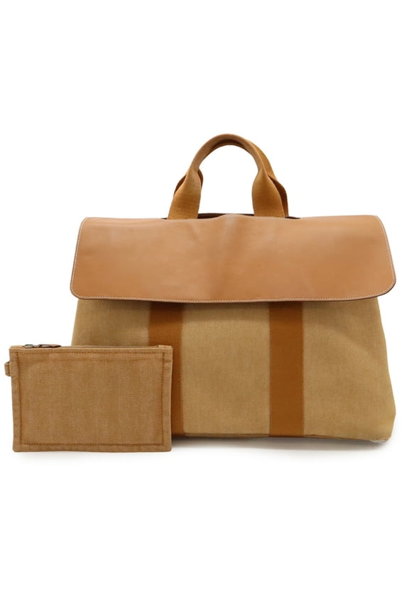 Pre-Owned HERMES Valparaiso MM Handbag Tote Bag in Toile Chevron Canvas and Leather,... (Fair)