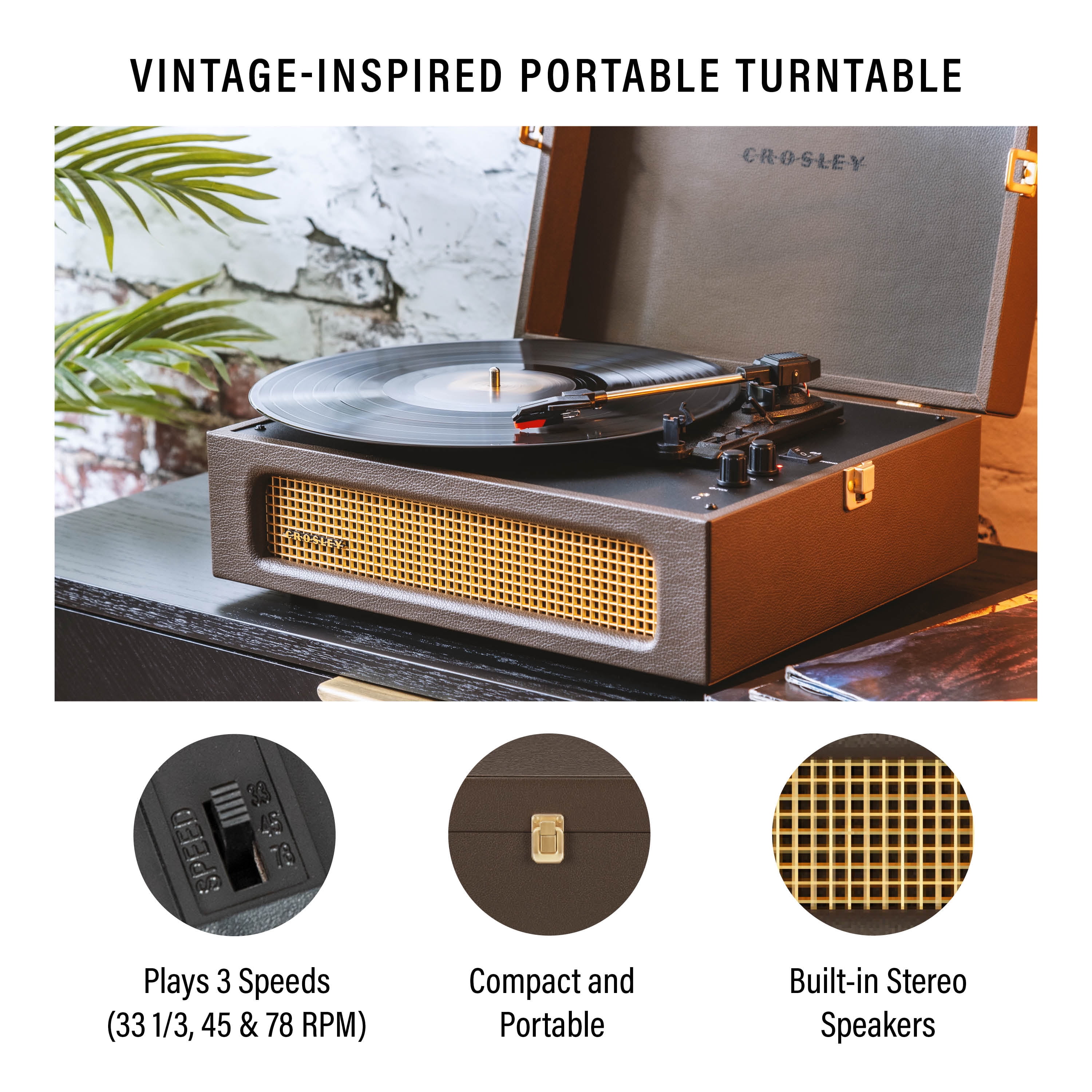 Crosley Voyager Record Player with Speakers and Wireless Bluetooth - Audio Turntables
