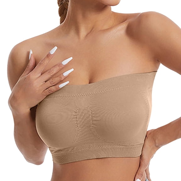 Conairie Strapless Bras For Womens Plus Size No Underwire Seamless Supportive Wireless Bralettes Comfortable Padded Tshirt Bras Beige L