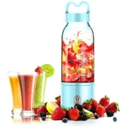Portable Blender, Small Smoothie Blender - 4 Blades, 17oz/500ml Fruit Mixing Machine with 4000mAh USB Rechargeable Batteries, Larger Stronger and Faster, Detachable Cup Blender, Blue (BPA free)