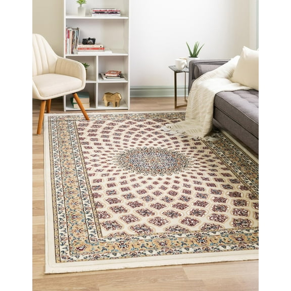 Rugs.com Rabia Collection Rug – 5' x 8' Ivory Low Rug Perfect For Bedrooms, Dining Rooms, Living Rooms