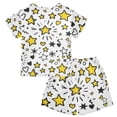thumbnail image 2 of Hand Drawn Star Pattern Summer Pajama Set Soft Cotton Short Sleeve Sleepwear 2PCS Pajama Sets Breathable Lounge Set Size 10Y, 2 of 7