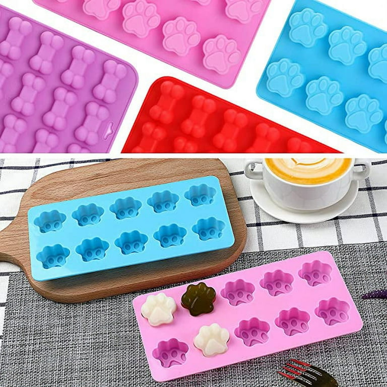 QUMENEY Dog Paw Silicone Molds, 2pcs Dog Treat Molds Puppy Paw Mold Silicone Cat Pet Baking Moulds, Non Stick Dog Ice Mold for Candy Cookie Jelly