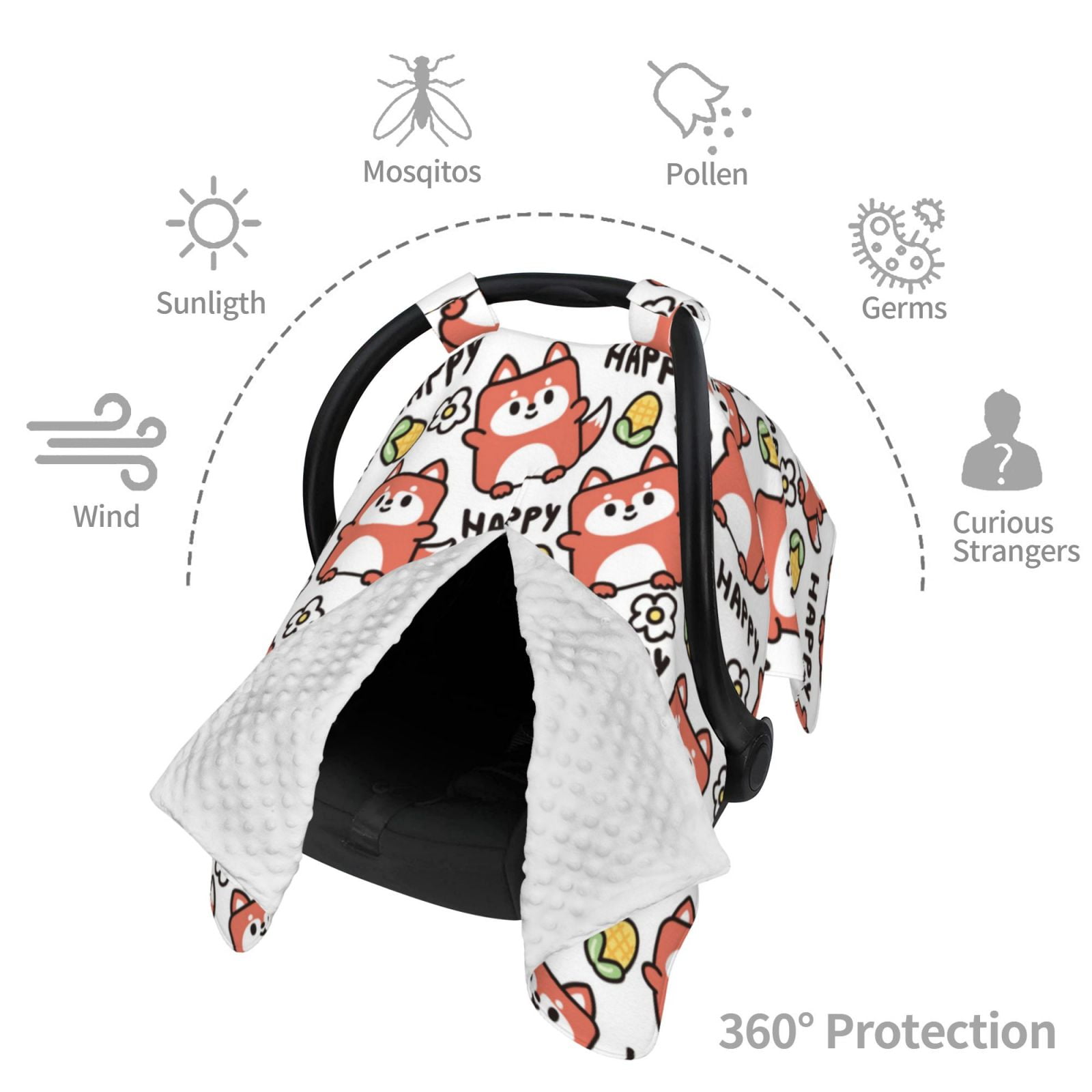 Car Seat Cover Baby - Happy Foxy Faces Breathable Infant Car Seat Cover for Baby Carseat, Lightweight Comfort Baby Essentials Must Haves Newborn Stuff for Girl Boy