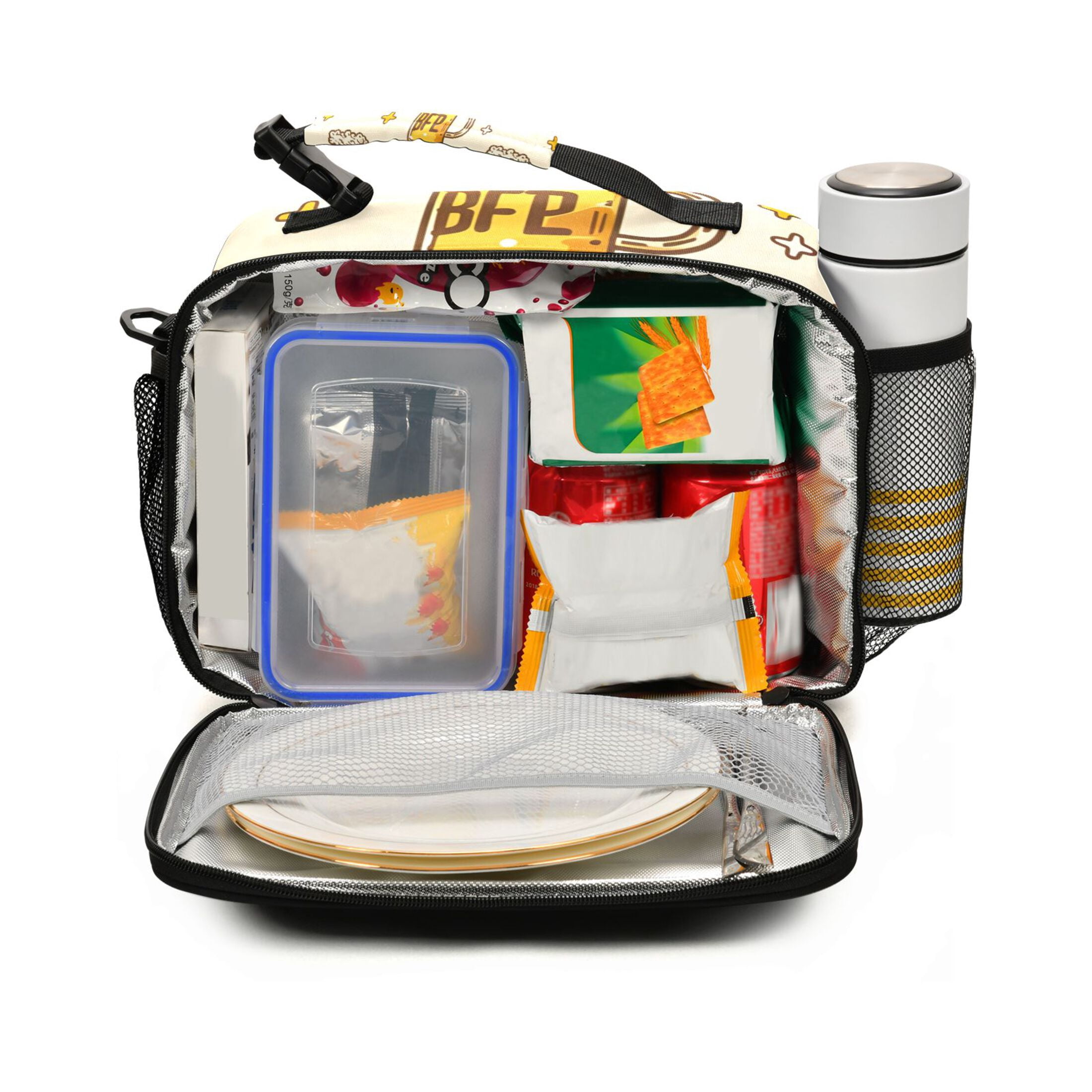Cartoon Beers and Stars Insulated Lunch Bag Portable Cooler Bag Mommy Bag Large Capacity 6L