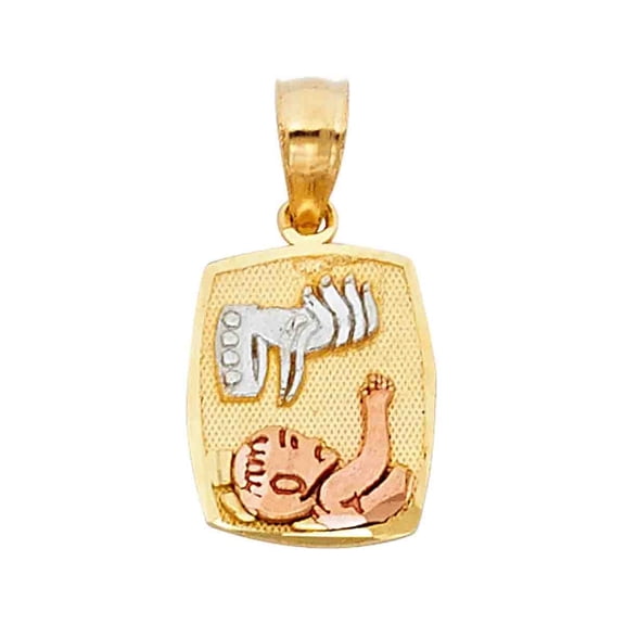 14K Tri Color Gold Religious Pendant | 3C Gold Charm Pendant for Necklace Chain | Jewelry Gift for Men Women | 15 x 10 MM | 1.1 grams