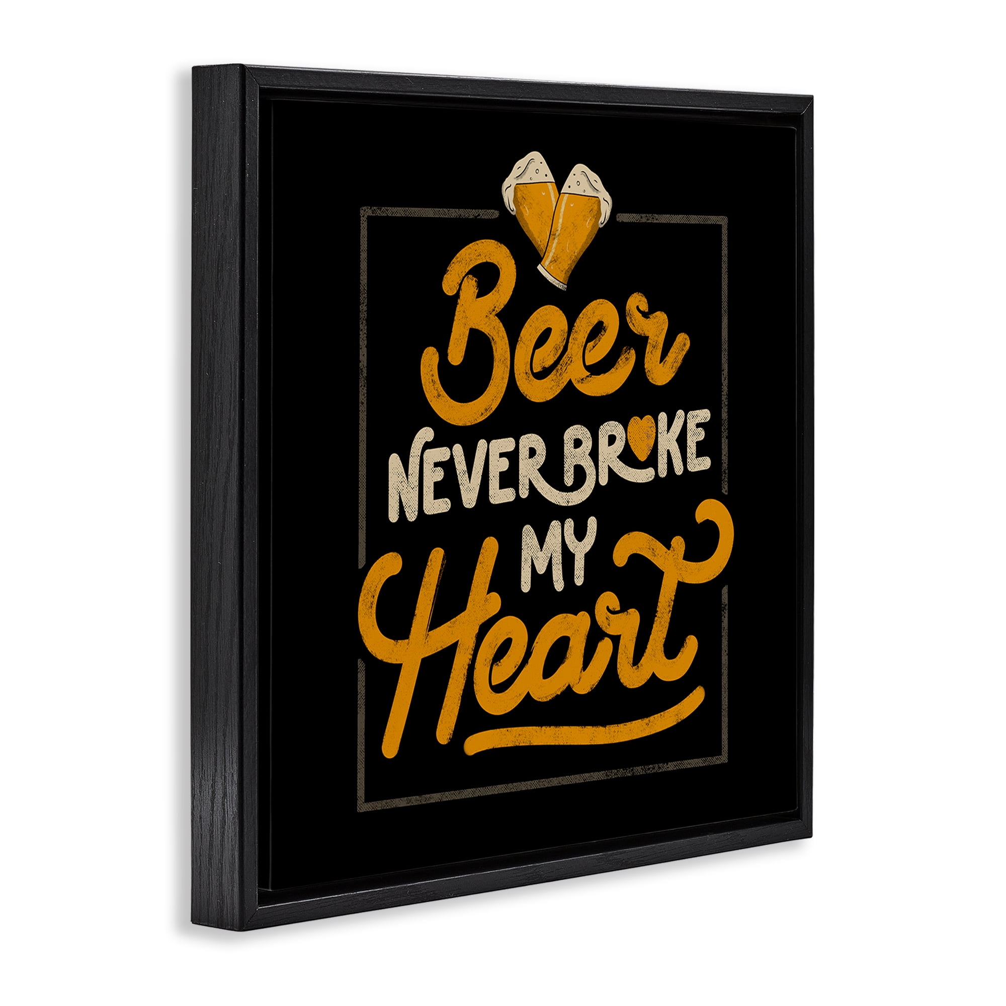 Stupell Industries Beer Never Broke My Heart Black Framed Floater Canvas Wall Art, design by EduEly Designs
