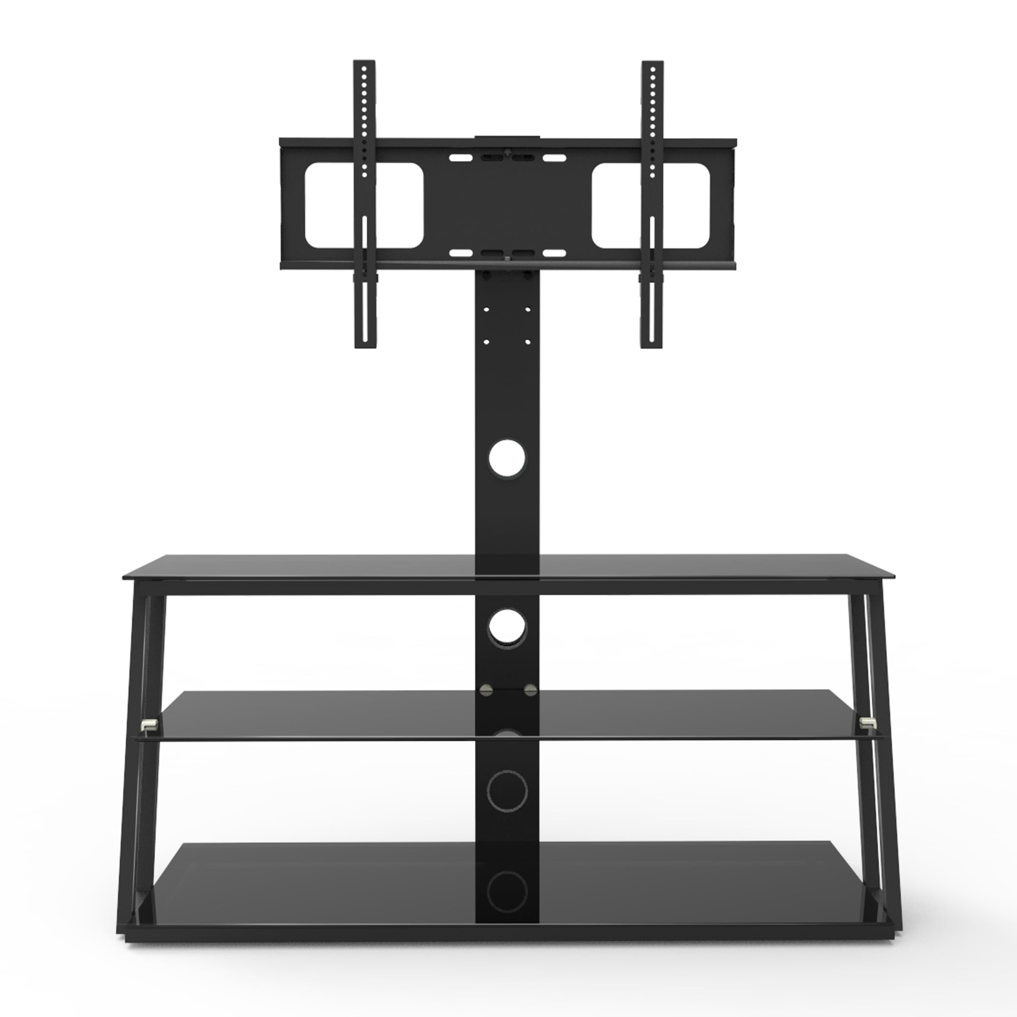 Euroco Black Multi-Function Angle And Height Adjustable Tempered Glass TV Stand