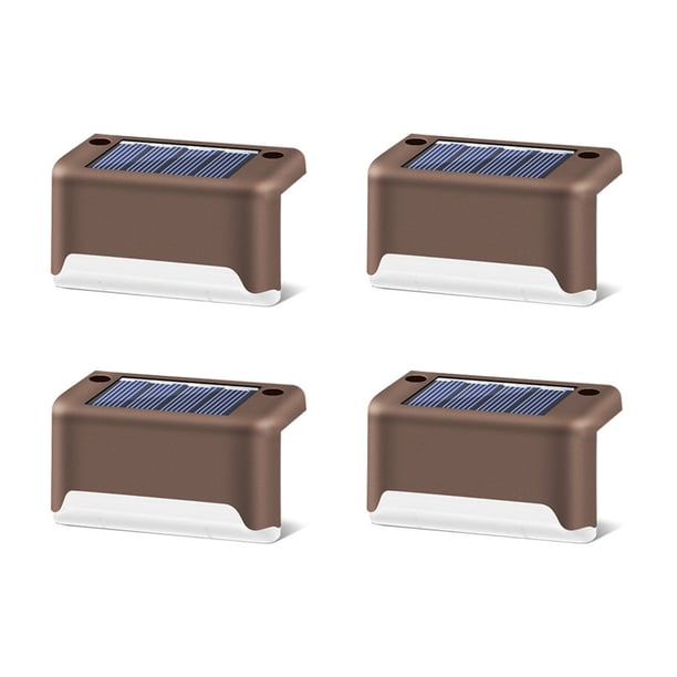 Paquete de 4 luces solares para terraza de escalera 3000K Lámparas de valla interior al aire libre Sensor LED Recargable Plástico Hogar Jardín Camino Marrón Inevent HA009192-02B