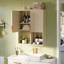 Bestier Fluted Wall-Mounted Bathroom Medicine Cabinet with Door & Shelves, 23.62 x 8.27 x 29.84 Inches Wooden over Toilet Storage, Beige Oak
