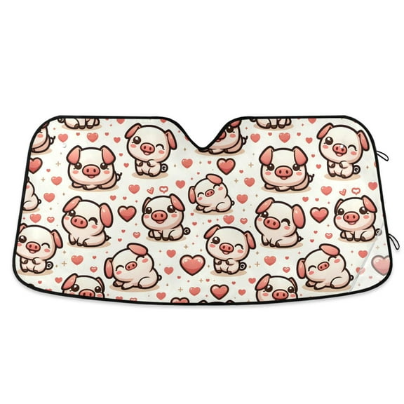 Cute Pig with Hearts Car Windshield Sun Shade Foldable Car Front Window Visor Heat and UV Protection 53x23.5