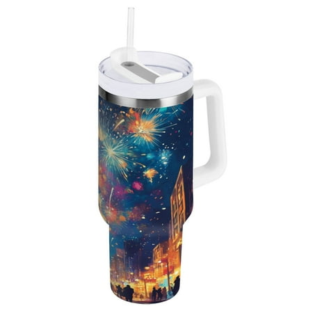 

Stainless Steel Tumbler with Straw and Handle Double Wall Insulated Tumblers City Fireworks