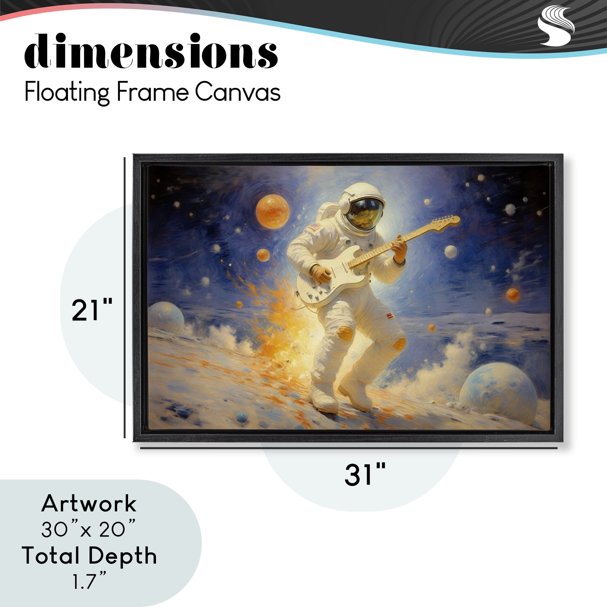 Space Astronaut Musician Black Framed Floater Canvas Wall Art, design by Angie Hawke