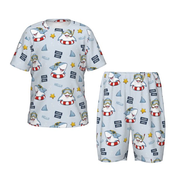 Balery Swimming Shark Conjunto de Pijama Infantil de Manga Corta con Estampado – Ropa de Dormir de Algodón Suave-4X-Large