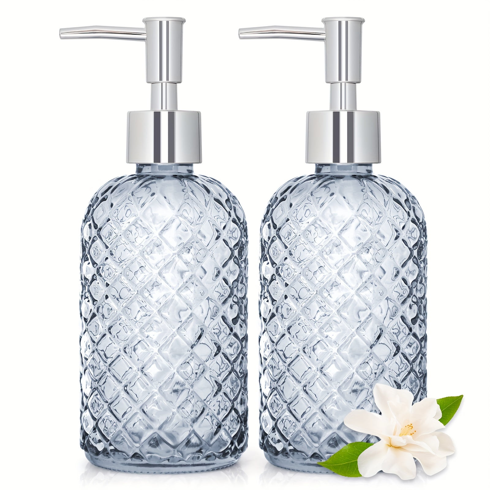 AIGIA 2 Pack Bathroom Soap Dispenser 16 OZ Glass Soap Dispenser with Stainless Pump, Liquid Hand Soap Dispenser, Kitchen Soap Dispenser