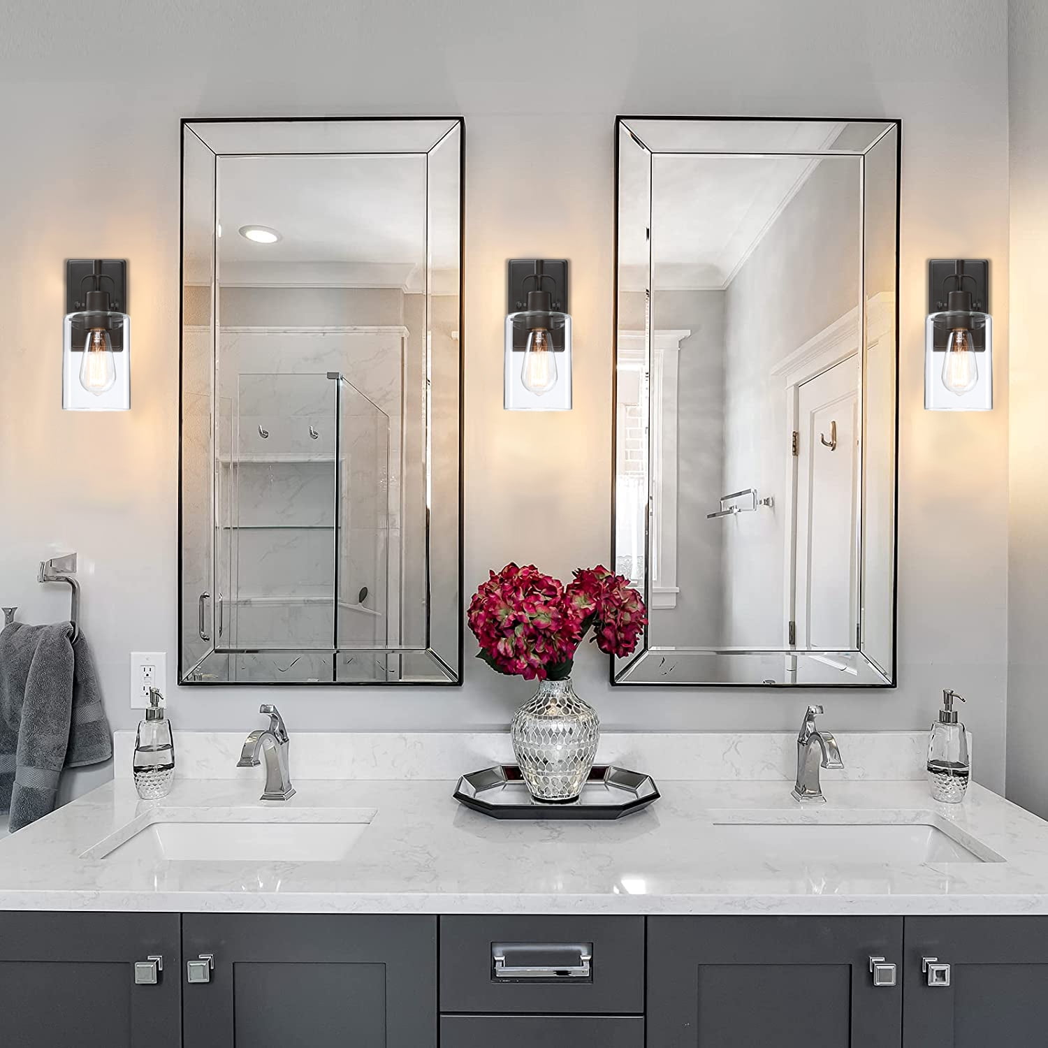 1-Light Bronze Bathroom Lighting over Mirrors Modern Vanity Light Fixtures with Clear Glass Shade