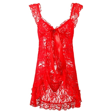 

Cathalem Sexy Lingerie Costumes plus Size 6xl Women Lingerie Satin Sexy Chemise Strap Nightgown Full Slip V Neck Lingerie Dress Underwear Red Small