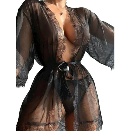 

Hermissia Womens Babydoll See Through Sleepwear Negligee Robe Lace Lingerie Pajamas