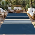 thumbnail image 2 of Navy Blue Beige Striped Outdoor Rug 3x5 Ft - Reversible Patio Rug Outdoor Camping Rugs, Modern Farmhouse Retro Lines Washable Indoor Outdoor Area Rugs, Non-Slip Outdoor Carpet Runner for Deck/Porch, 2 of 8