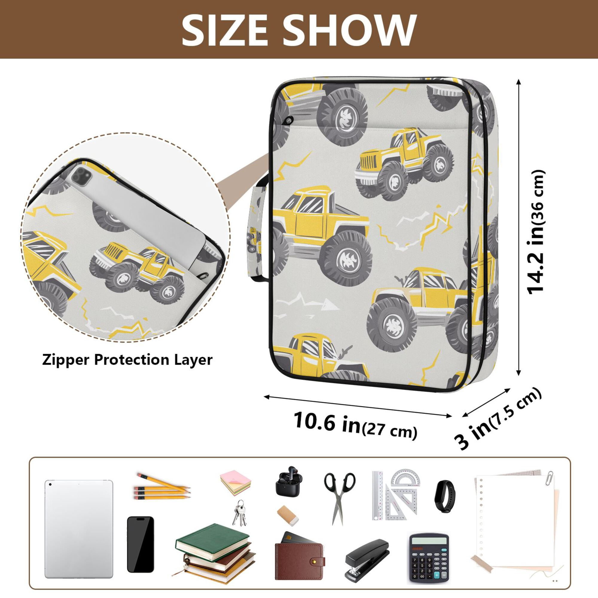 FORMRS Accordion File Folder A4 Size 7-Pocket Expanding Document Organizer Bag with 3 Ring Binder, Trucks Pattern