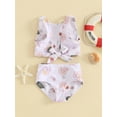 thumbnail image 2 of FEORJGP Kids Girl Two Piece Swimsuits Toddler Summer Bikini Swimwear Sleeveless Vest Shell/Flower Print Tank Tops Crew Neck Knotted Tankini and Elastic Shorts Set Cute Bathing Suits Beachwear, 2 of 9