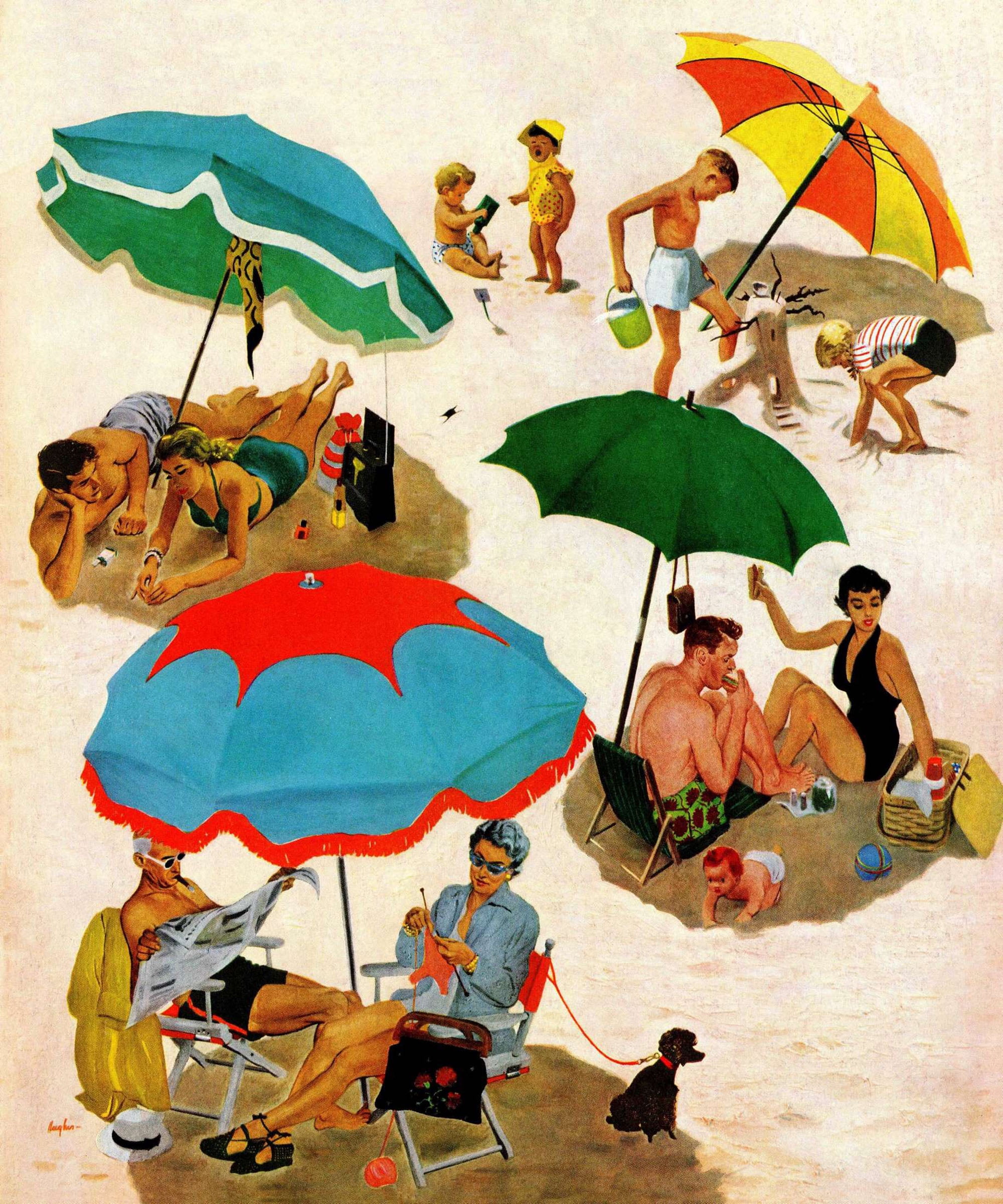 "Couples at the Beach" Painting Print on Canvas