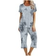 thumbnail image 2 of Liquidation Aujourd'hui Iumwxz Pyjamas Décontractés Fluides Ensembles Femmes Tenues d'Été Teinture sur Nœuds Graphique Col Rond Manches Courtes Taille Élastique Pantalons Courts Ensembles pour Femmes Vacances, 2 of 6