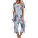 thumbnail image 1 of Pijamas de Verano para Mujeres, Suelto Impreso Manga Corta Superior Y Pantalones Recortados, Cuello Redondo Casual, 1 of 6
