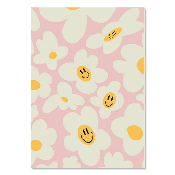 Pintura sobre lienzo en colores Pastel danés, póster estético a cuadros de cereza, flor sonriente, estampado de mariposa, decoración del hogar, arte de pared para guardería