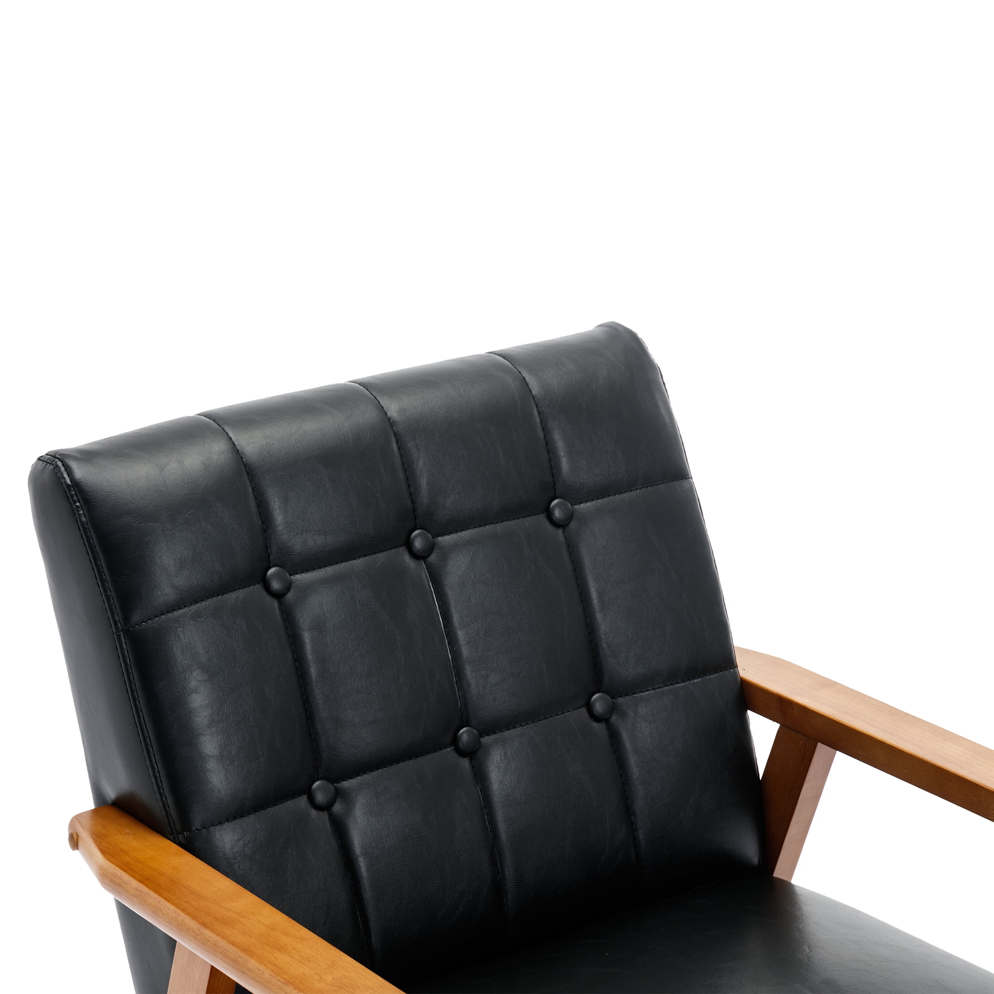 Miniyam Mid Century Modern Accent Chair with Wood Frame,PU Leather Single Reading Chair,Armchair for Living Room Bedroom Home Belcony Office,Black