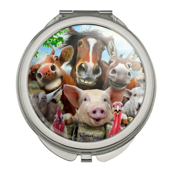 Farm Selfie Horse Pig Chicken Donkey Cow Sheep Compact Travel Purse Handbag Makeup Mirror