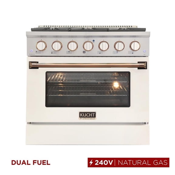Pemberly Row 36" 5.2 cu. ft. Dual Fuel Range Natural Gas in White & Gold Accents