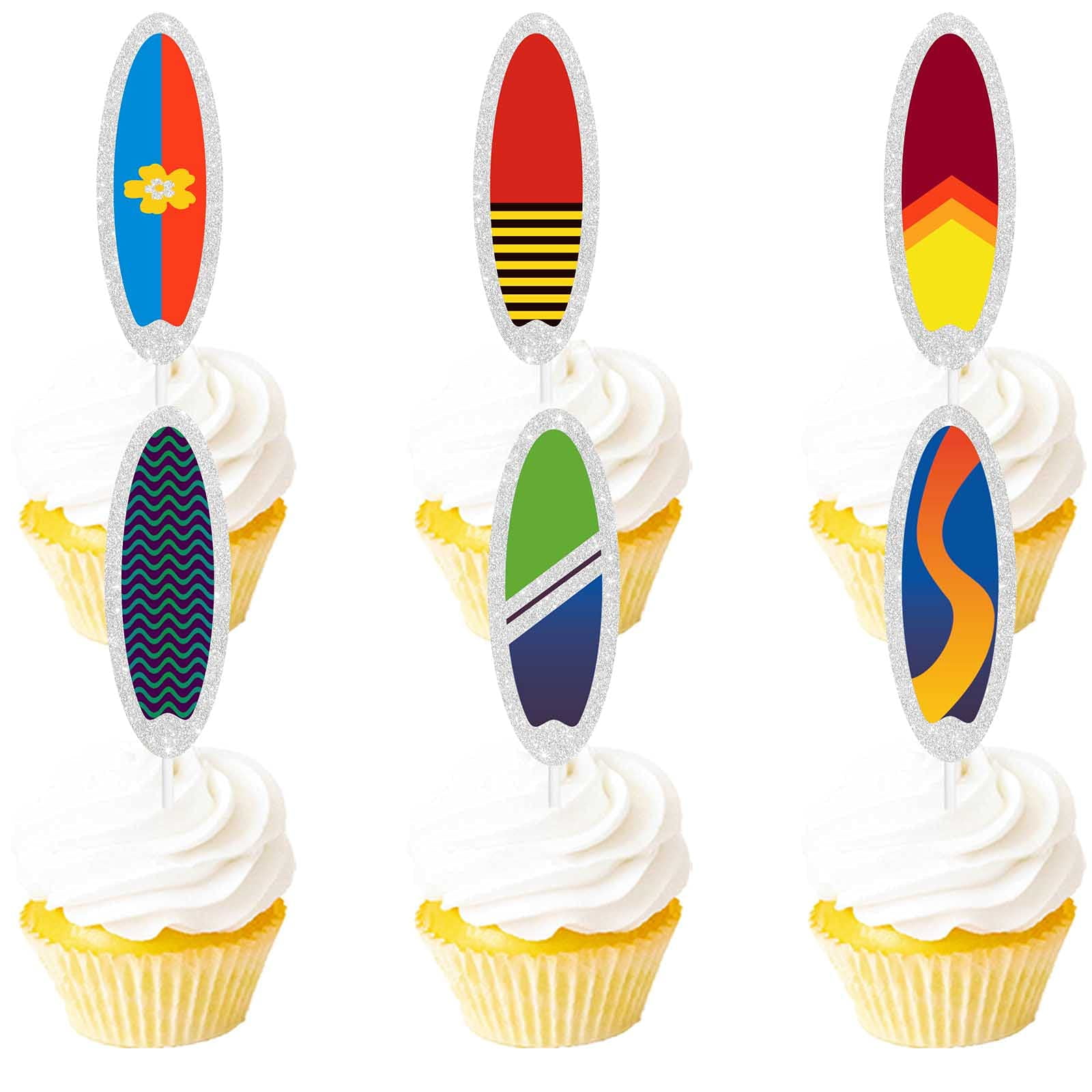 18pcs Beach surfing Dessert Cupcake Topper Glitter Hawaii Theme Decor